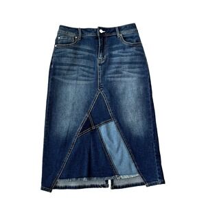 Boho Y2K Patchwork Denim Jean Skirt Women 2 XS Hippie Midi Indie Cottagecore
